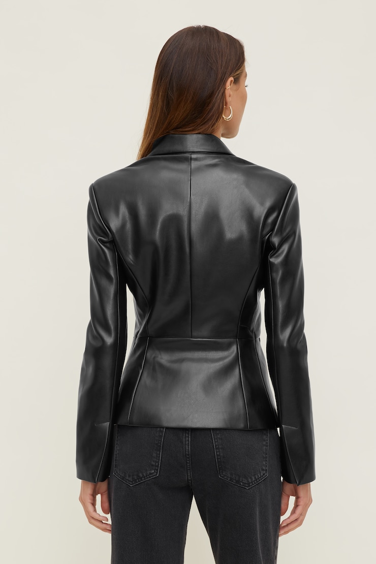 Fitted Faux Leather Blazer Jet Black large