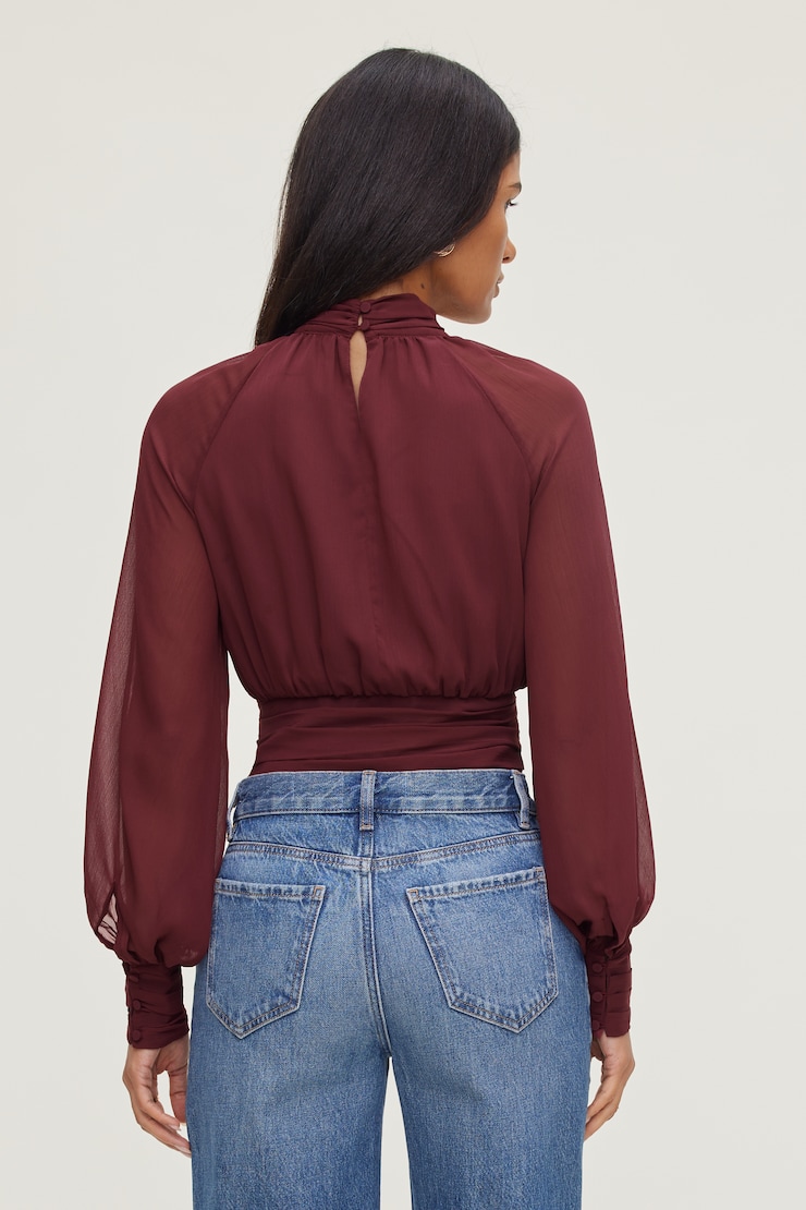 Blouse en chiffon à col montant Bourgogne zinfandel large
