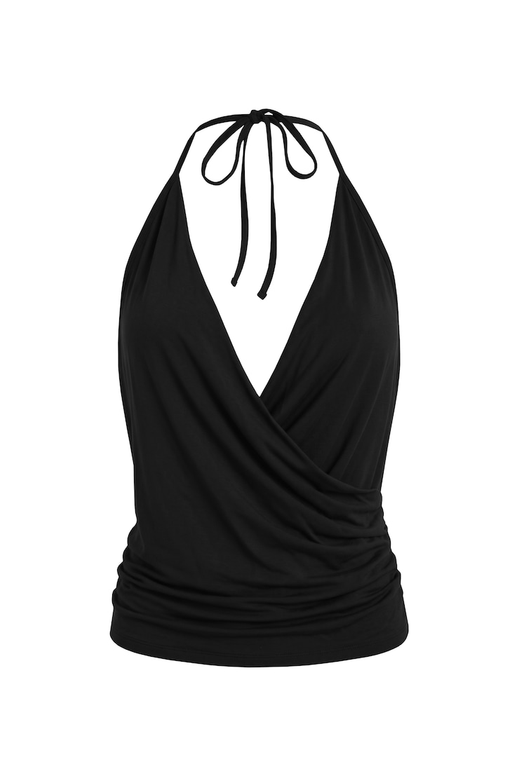 Smooth Surplisse Halter Top, Jet Black, large