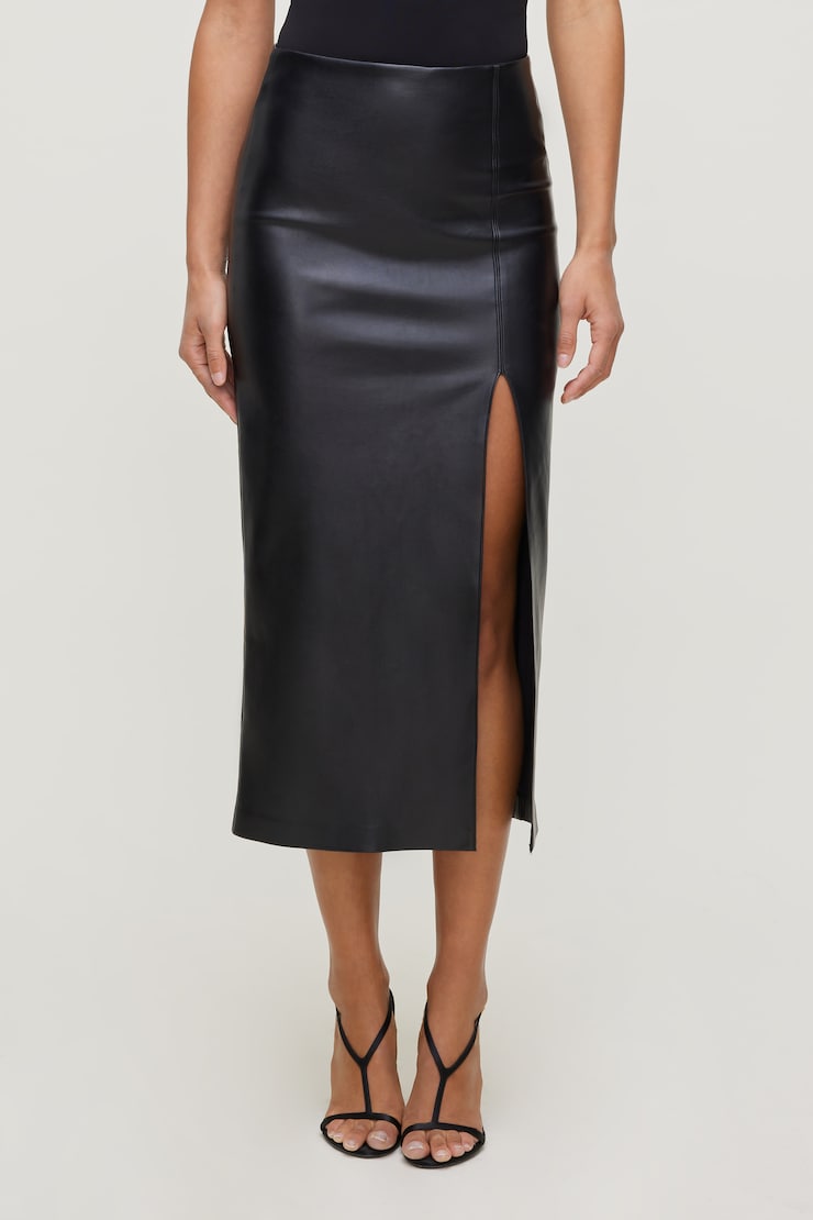 Marlow Faux Leather Midi Skirt Jet Black large