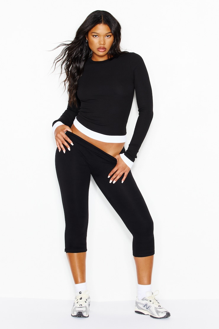 SnatchRib Double Layer Longsleeve Top, Jet Black/Bright White, large
