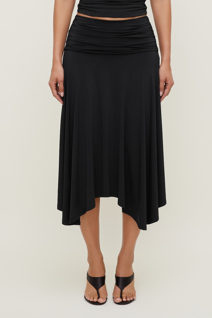 Jupe midi asymétrique sculptante Noir encre large