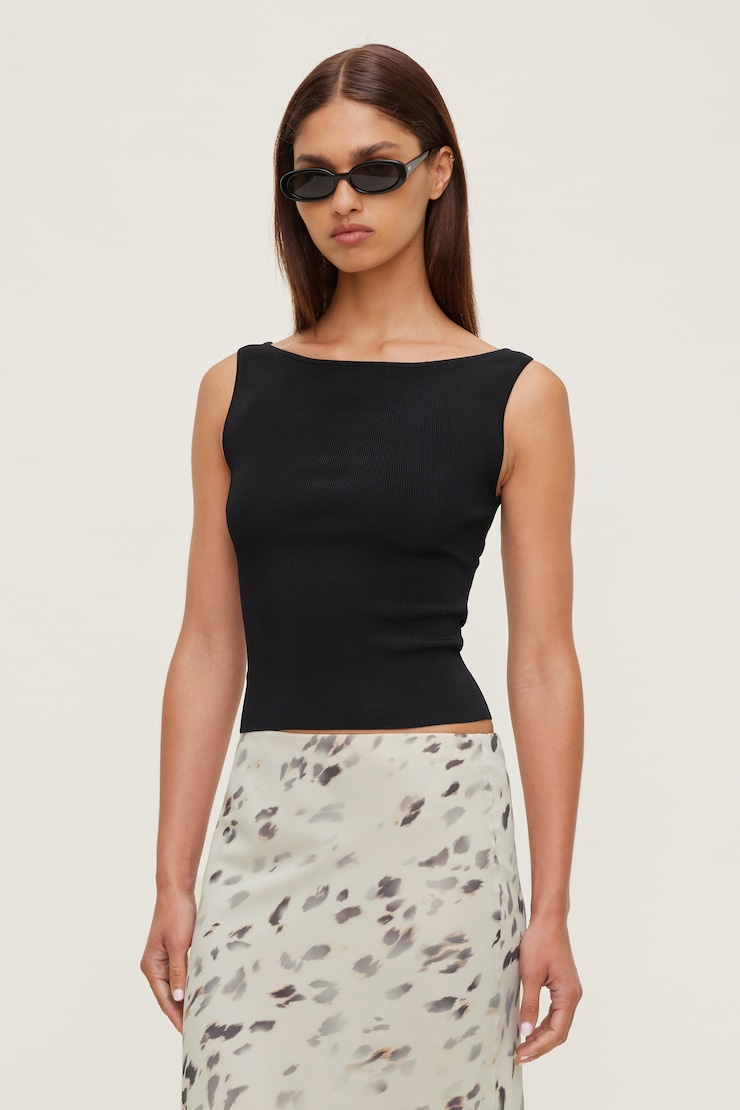 Boat Neck Sweater Tank Top Black | Dynamite
