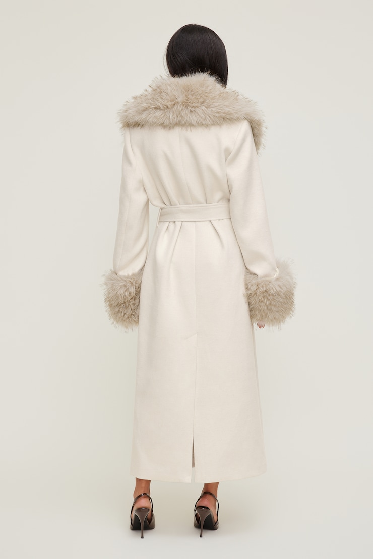 Faux Fur Trim Wool Coat Sea Salt Cream large