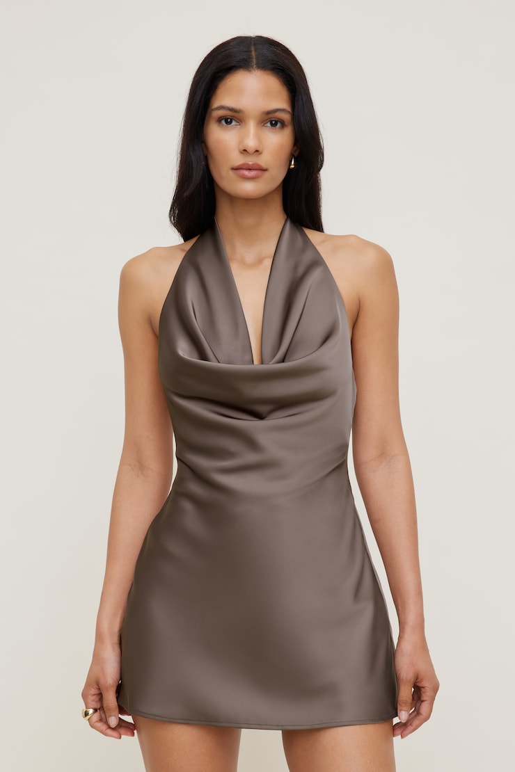 Camila Satin Romper Mini Dress Iron Taupe large
