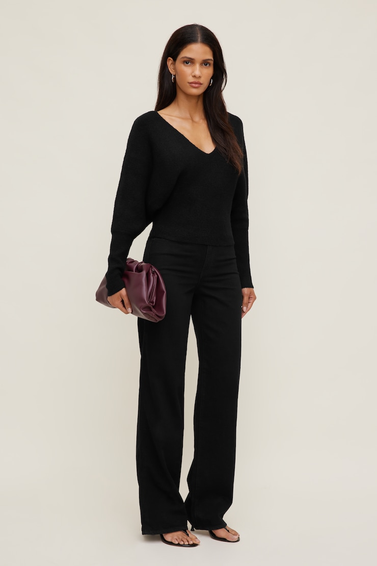 Cinched V Neck Sweater Jet Black large