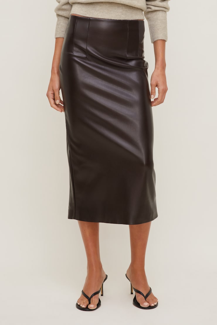 Shiloh Faux Leather Midi Skirt French Mole Brown large