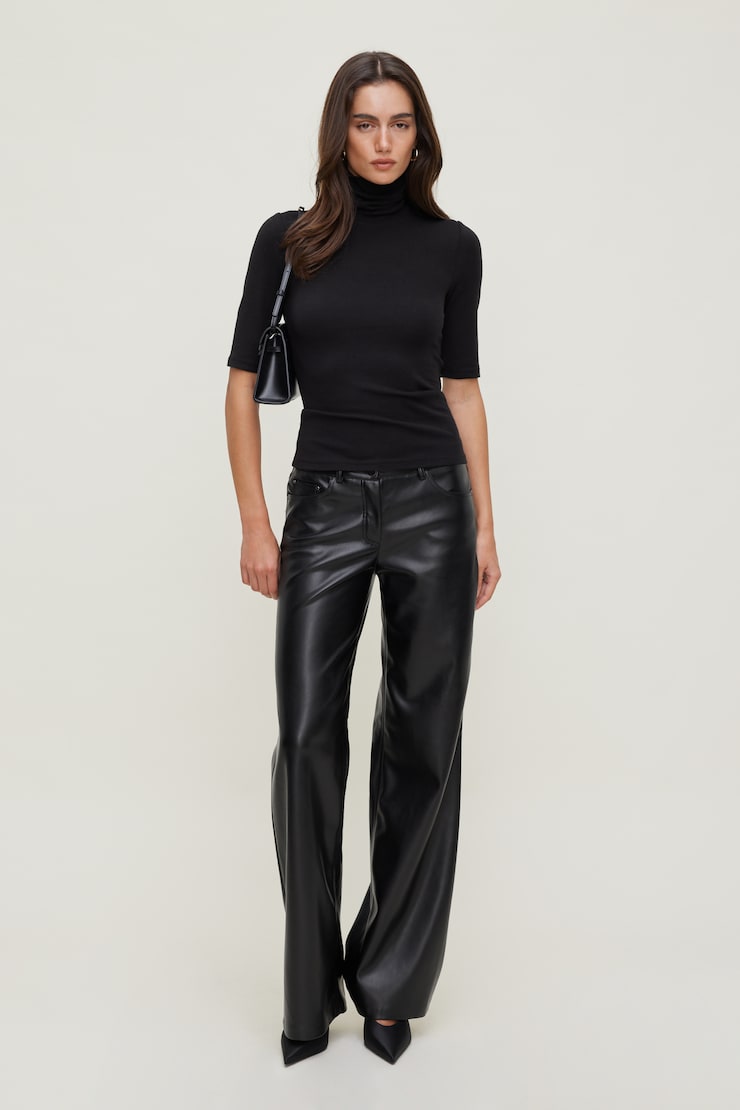 3/4 Sleeve Turtleneck Top Jet Black large