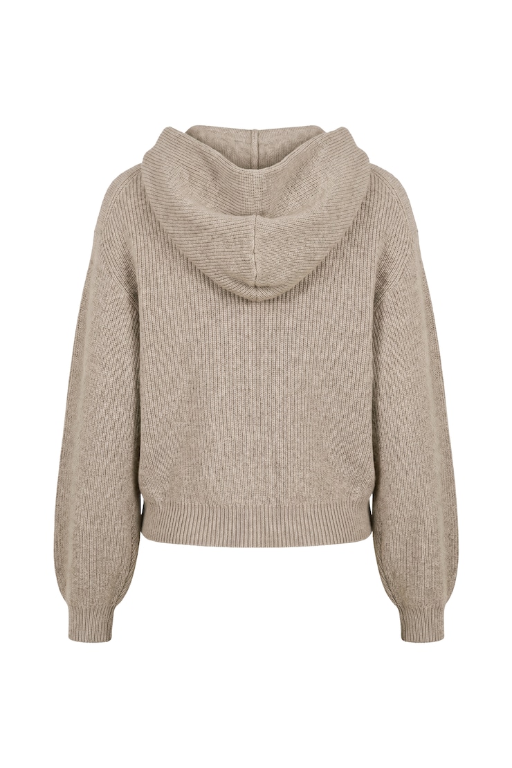 Short Hoodie, Warm Taupe Melange, large