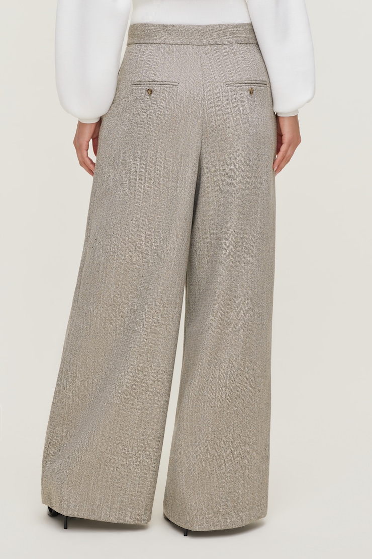 Pantalon plissé à chevrons et jambe large Chevrons beiges large