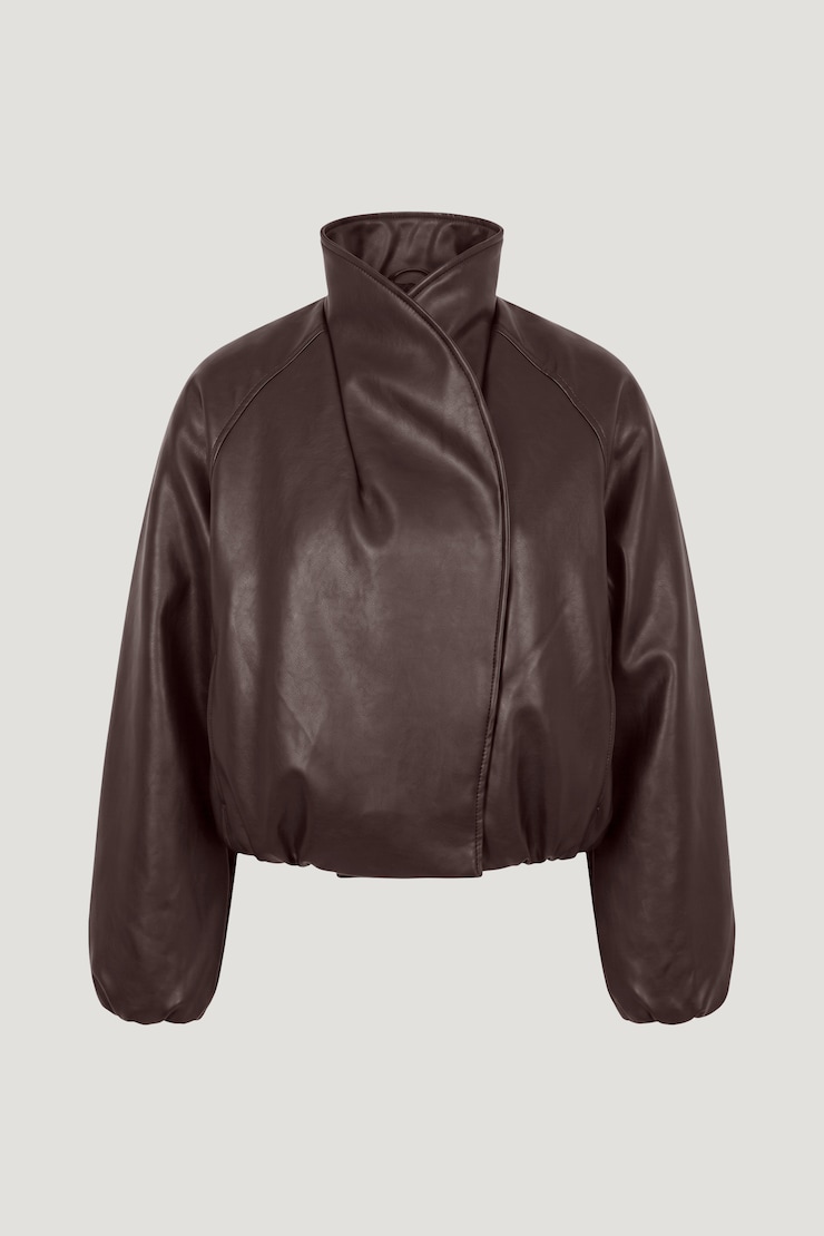 Wrap Faux Leather Bomber Jacket Dark Cherry Burgundy large