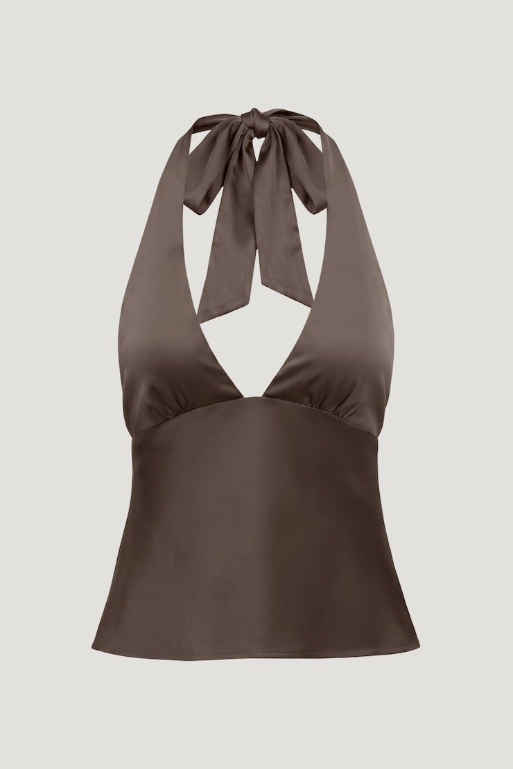 Vea Satin Halter Top Light Mocha Brown large