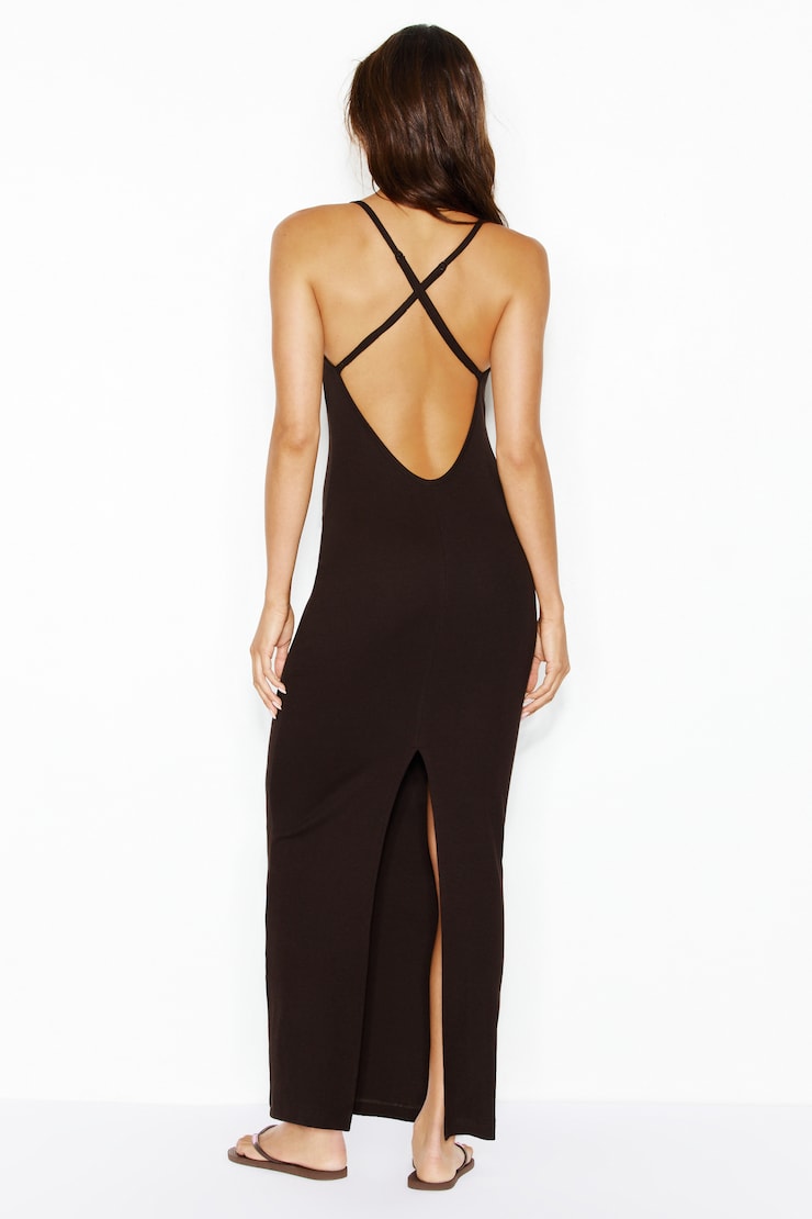 Maxi Low Back Cami Dress, Chocolate Mousse Brown, large