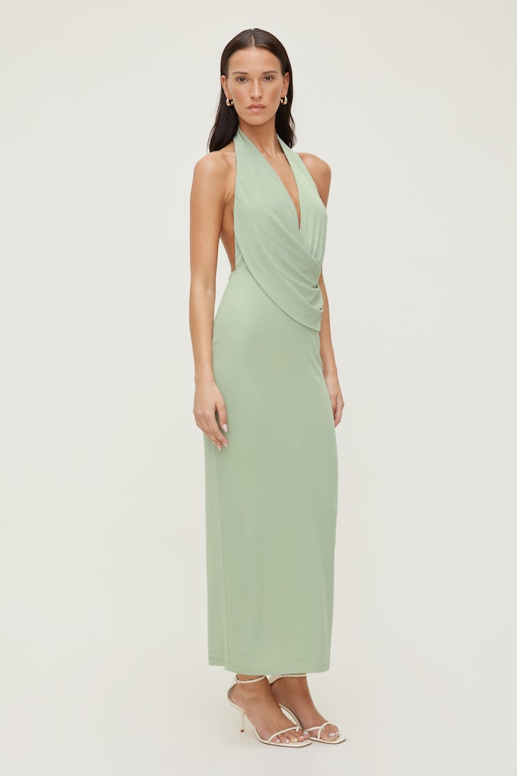 Plunge Mesh Maxi Dress Macaroon Mint Green large