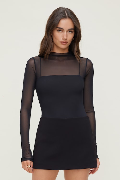Sheer Layered Mesh Cami Bodysuit - Dynamite - Black - Women Clothing Sheer Layered Mesh Cami Bodysuit - Dynamite - Black - Women Clothing