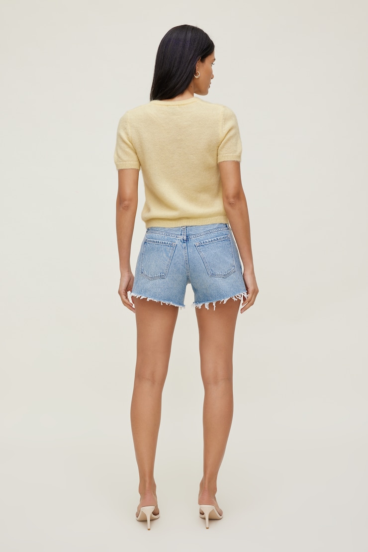 Premium Mohair Short Sleeve Cardigan Flan Yellow large