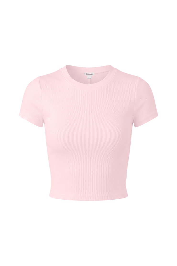 SnatchRib Cropped Crewneck T-Shirt, Pink, large