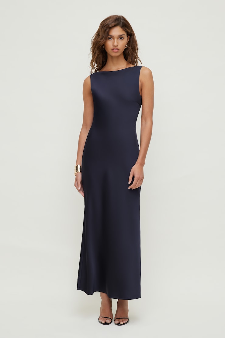 Nora Satin Maxi Slip Dress Deep Well Navy large