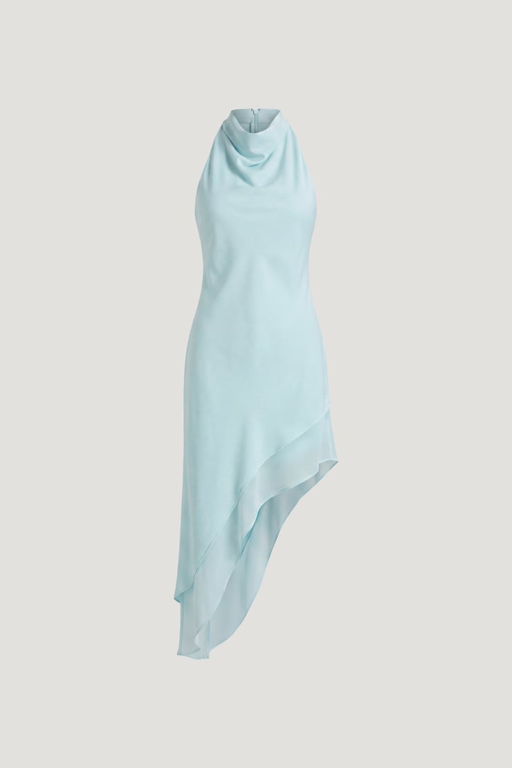 Asymmetric Satin Maxi Dress Wan Blue large