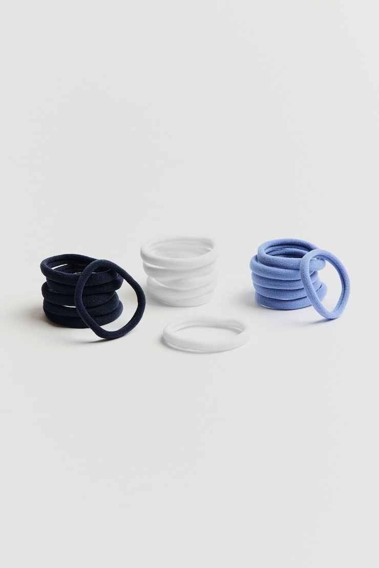 Pack of 18 Seamless Hair Elastics, Blue Blush / Navy / White, large