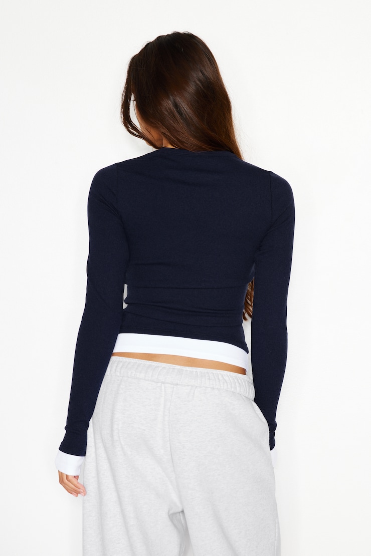 SnatchRib Double Layer Longsleeve Top, Naughty Navy Blue/Bright White, large