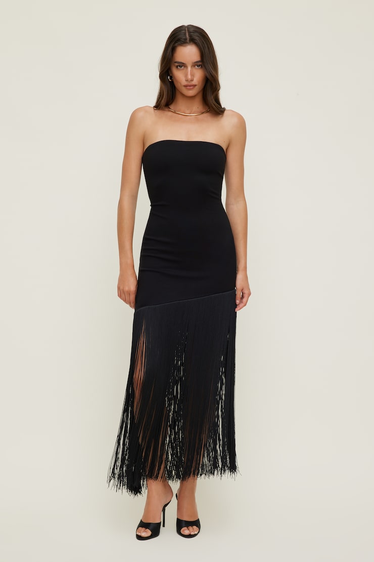 Ponte Fringe Maxi Tube Dress Jet Black large
