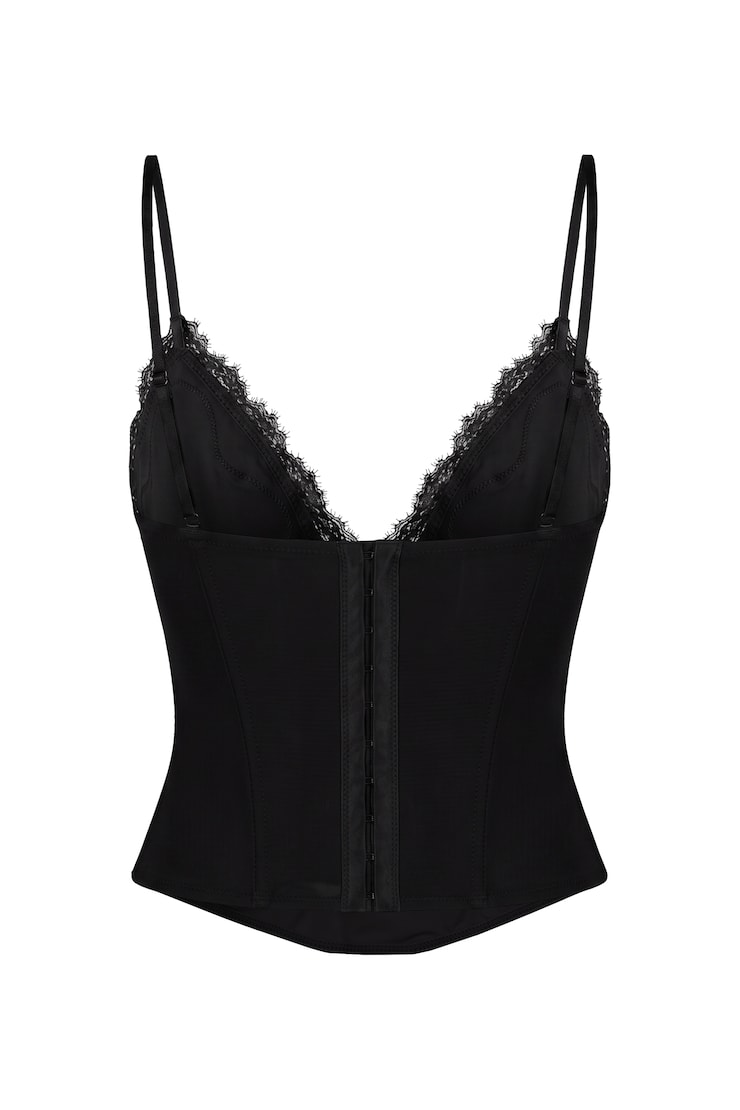Adela Lace Trim Cami Corset, Jet Black, large