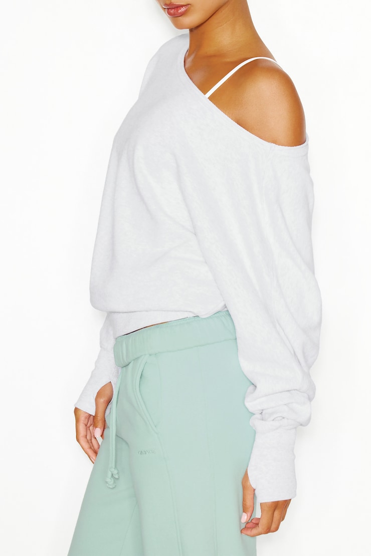 SoftTerry Off Shoulder Sweatshirt, Spring Grey Mix, large