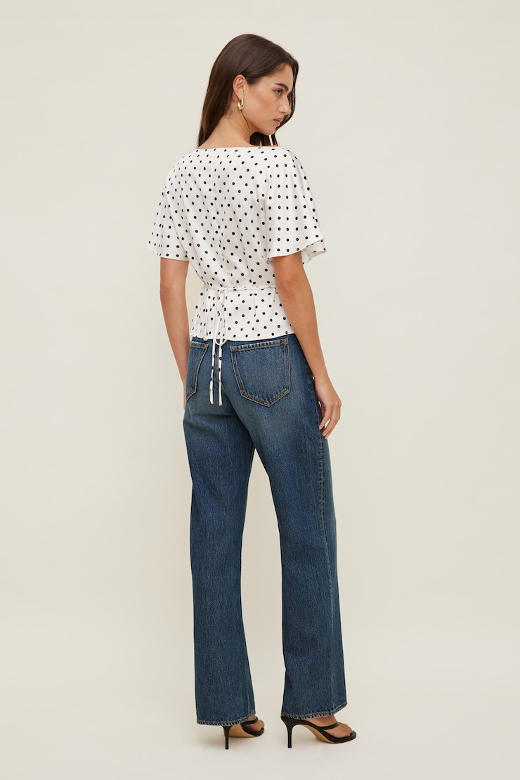 Farra Satin Blouse White w/ Black Polka Dots large