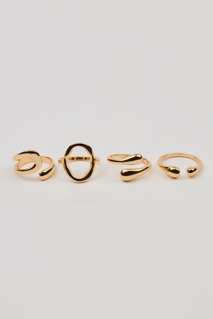 Set of 4 Open Shaped Rings, Gold, large