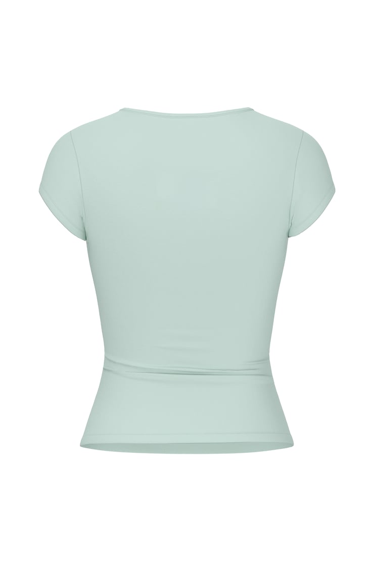 T-shirt Sleek à col rond, Trouble turquoise, large