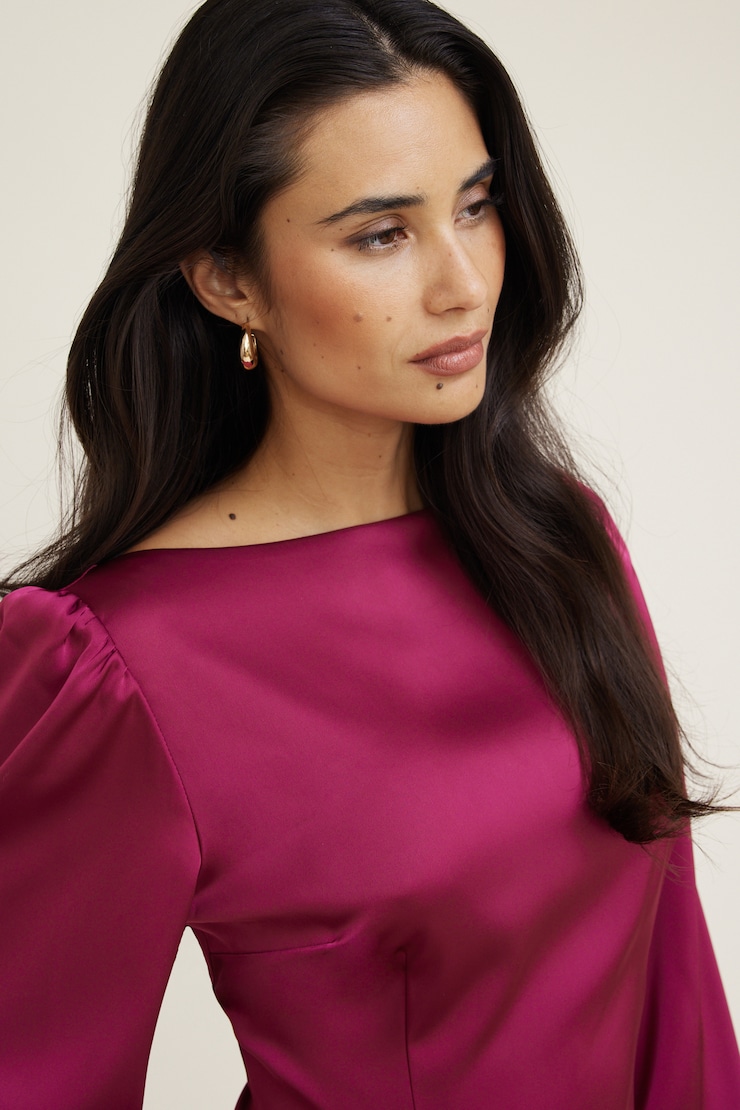 Faye Cropped Boat Neck Satin Blouse Raspberry Radiance Pink large