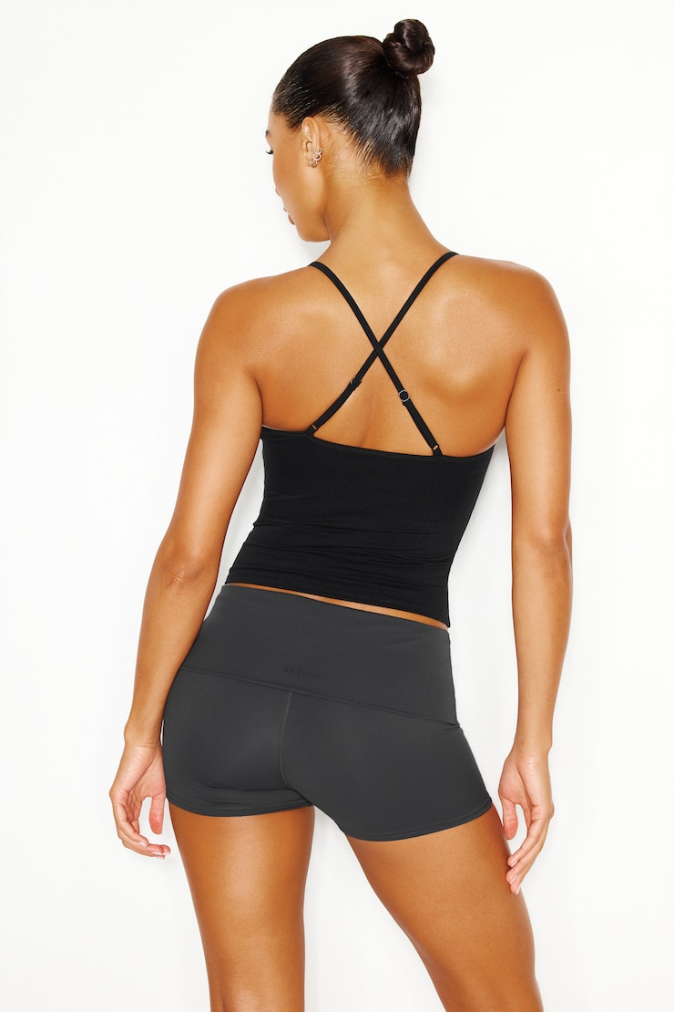 Active Ruched Cami Top, JET BLACK, large