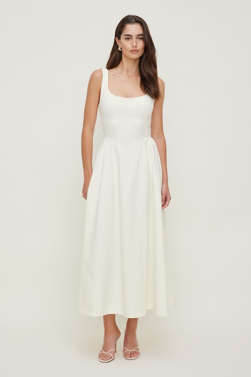 flared ponte maxi dress dynamite Marquis Classic Fit White Textured Spread Collar French Cuff Cotton Tuxedo Shirt, 15 1/2 / 34/35 main image 0