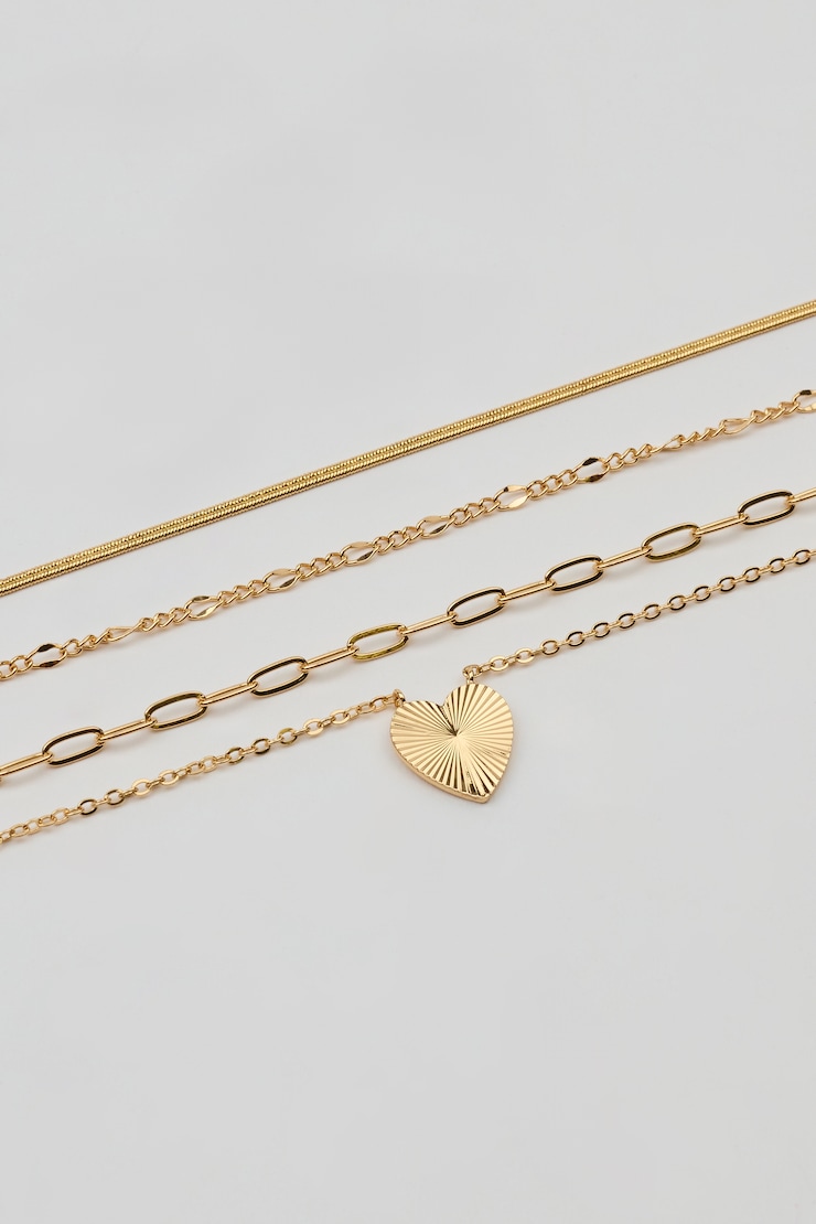 Set of 4 Heart & Chain Necklaces, Gold, large