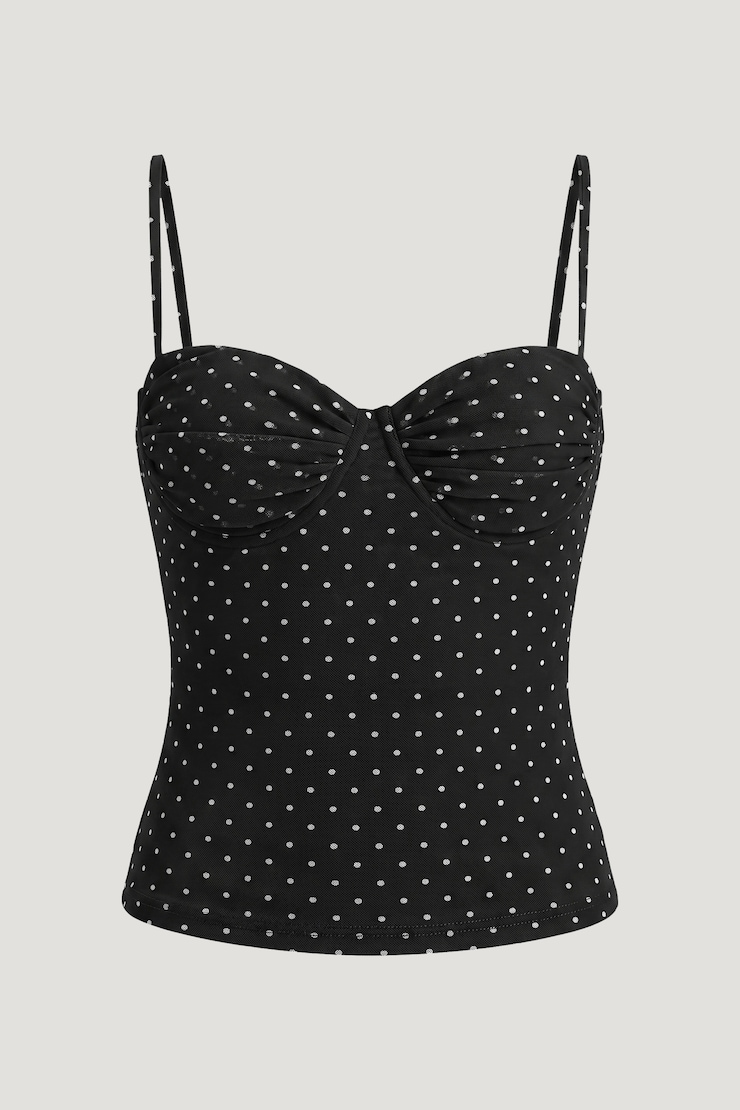 Monet Mesh Top Black w/ White Polka Dots large