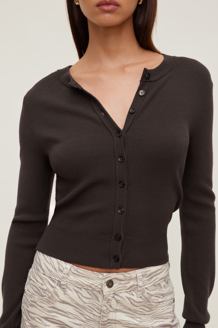 Rebecca Crewneck Cardigan Java Brown large