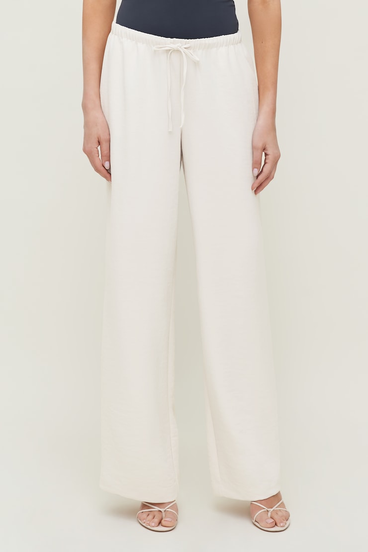 Pantalon fluide à jambe large Leo Beige perle polie large