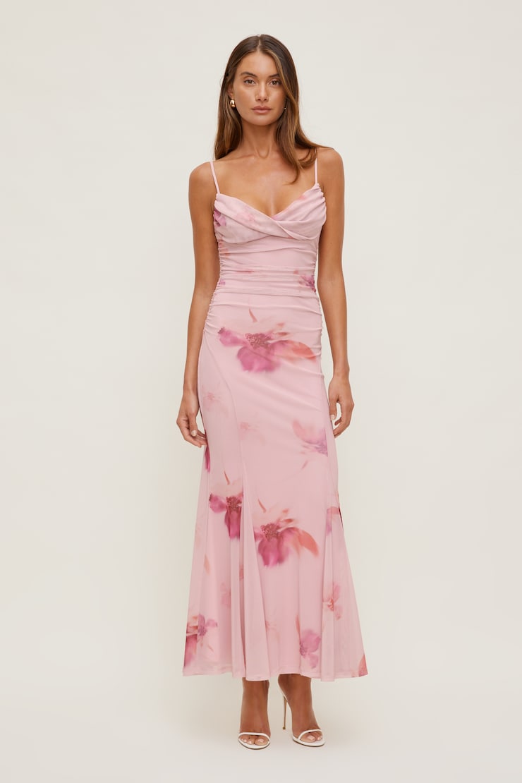Delphi Mesh Maxi Dress Floral Abstract Pink large