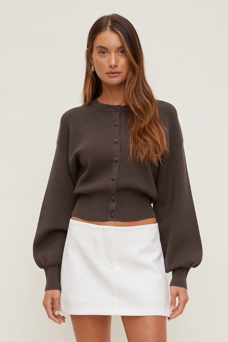 Cardigan à manches bouffantes Ellie Mauve brume de mûrier large