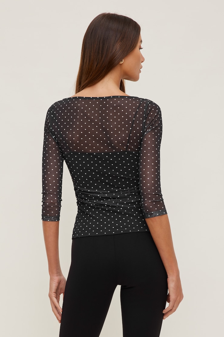 Maude Mesh Top Black w/ White Polka Dots large