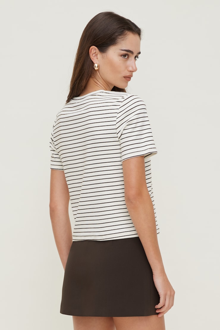 Everyday Heavy Cotton T Shirt Sea Salt Off White w/ Java Brown Stripe large