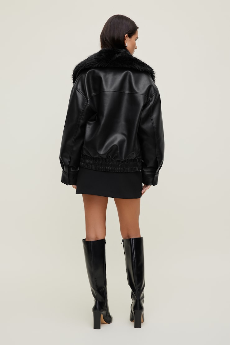 Drew Faux Leather Aviator Jacket Jet Black large
