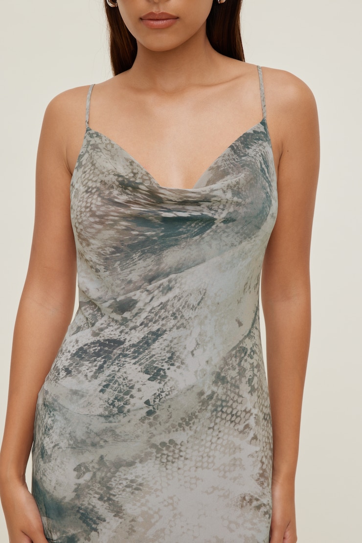 Alessia Maxi Slip Dress Blue Snakeskin large