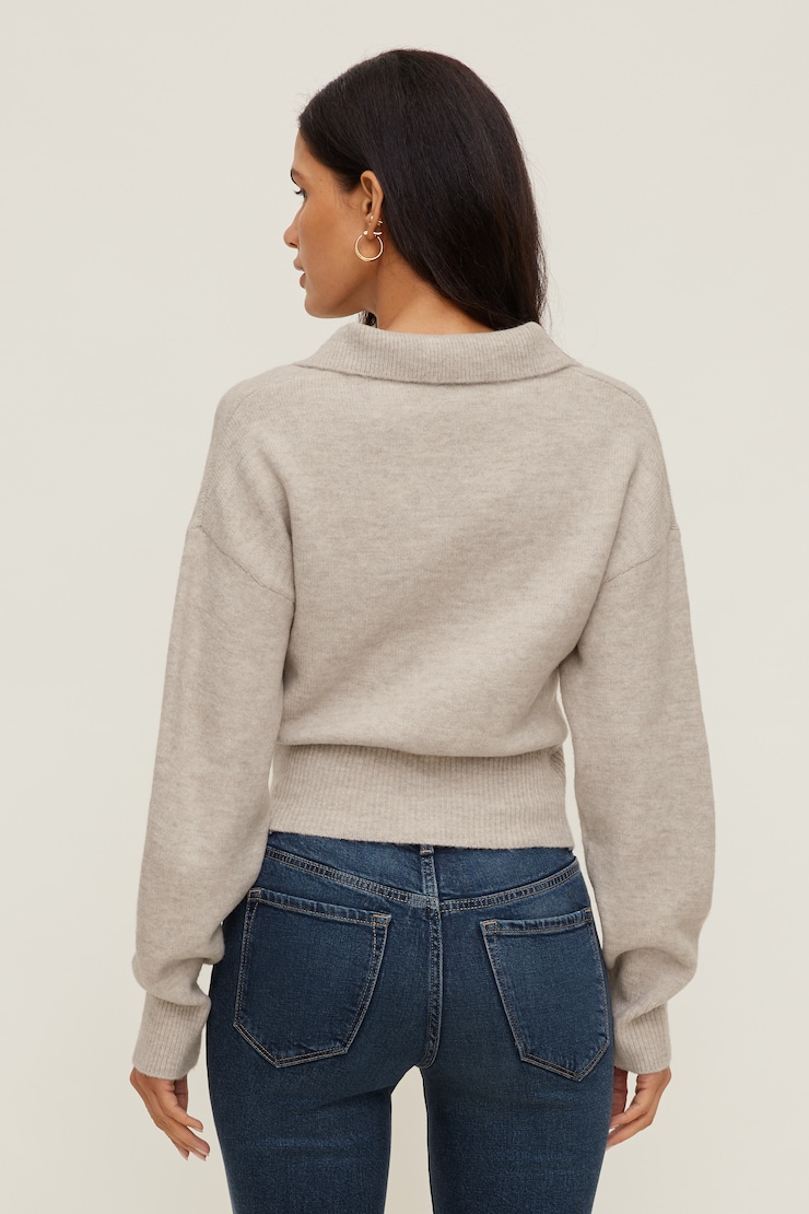 Audrey Cinched Polo Sweater Atmosphere Melange Beige large