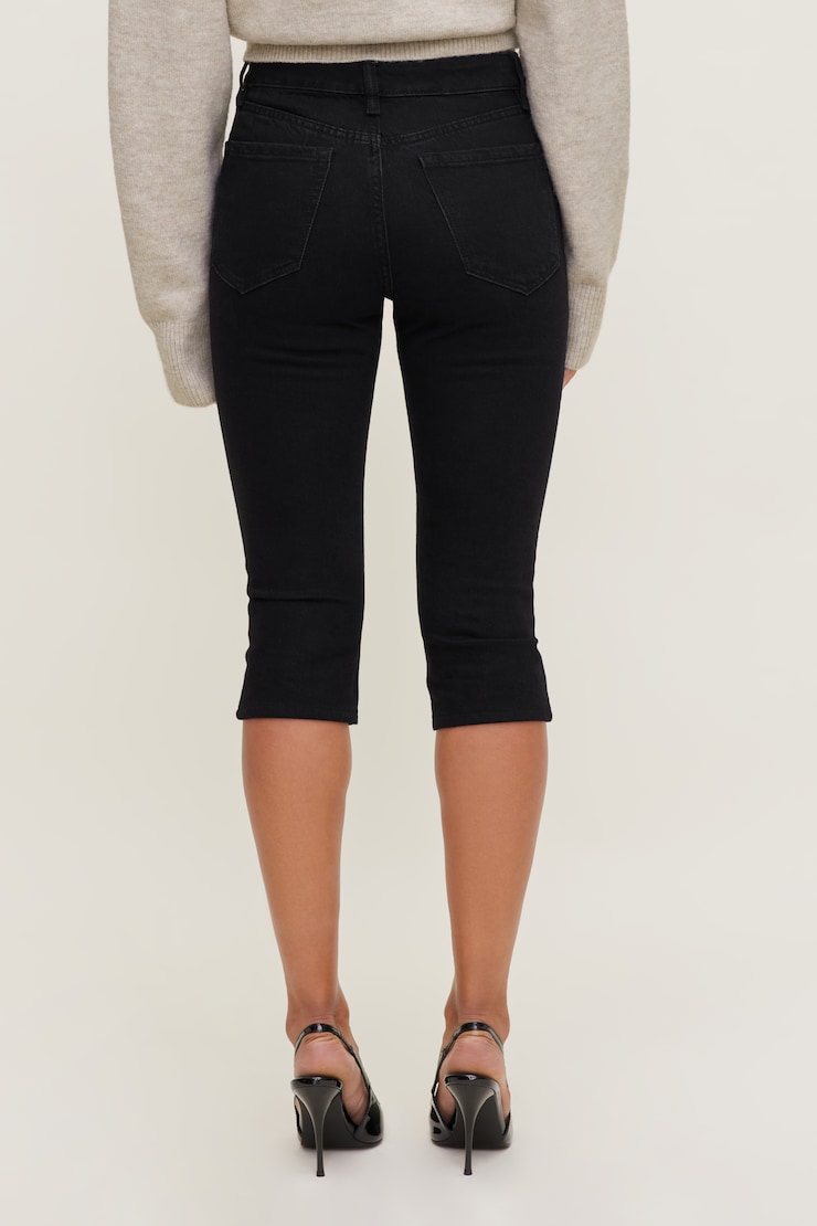 Jean capri extensible à taille haute Indigo foncé / Noir fumé large