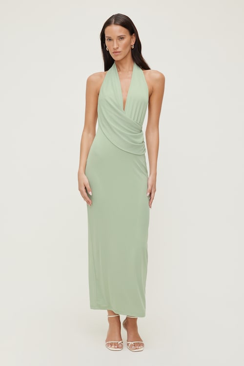 green shirt dress h&m Shirred Plunge Dress main image 0