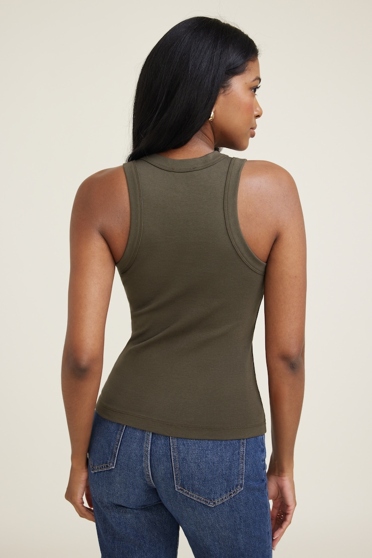 Camisole à col rond en coton Kaki mousse tropicale large
