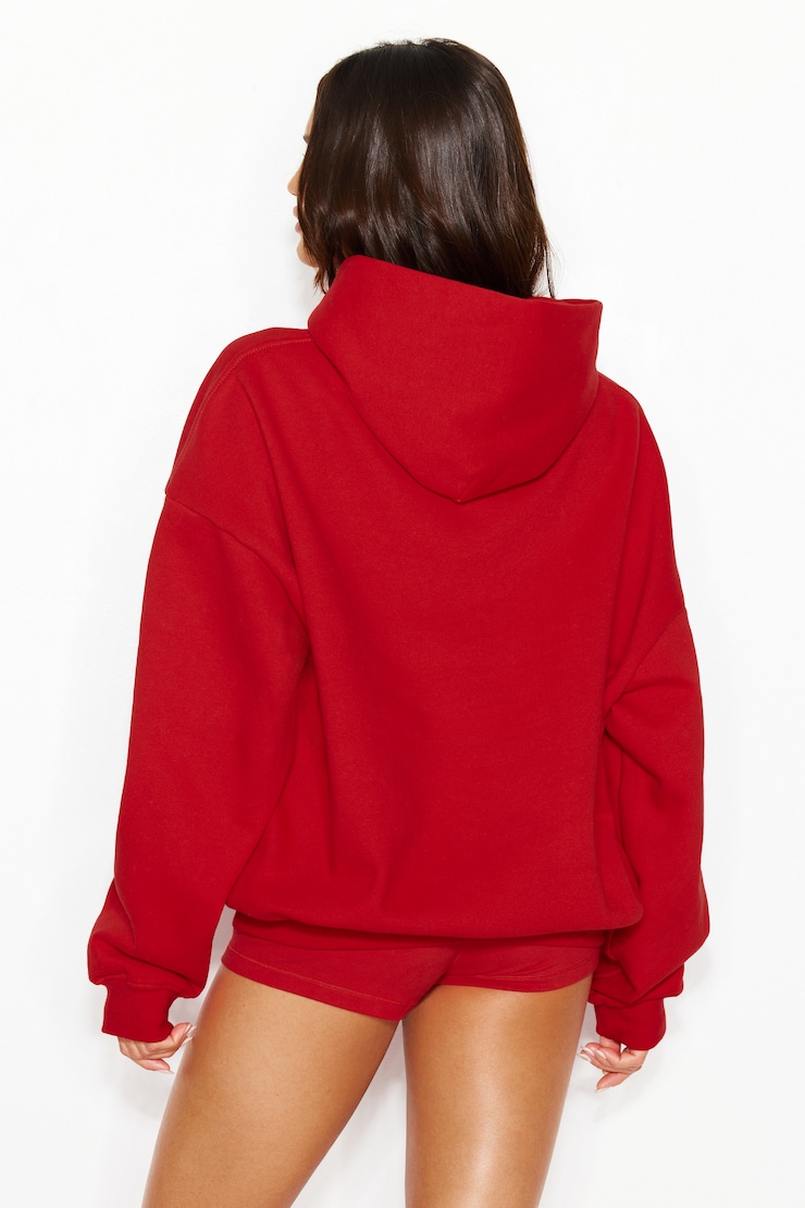 UltraFleece Hoodie, Scarlet Flame Red with Chenille Garage Logo, large
