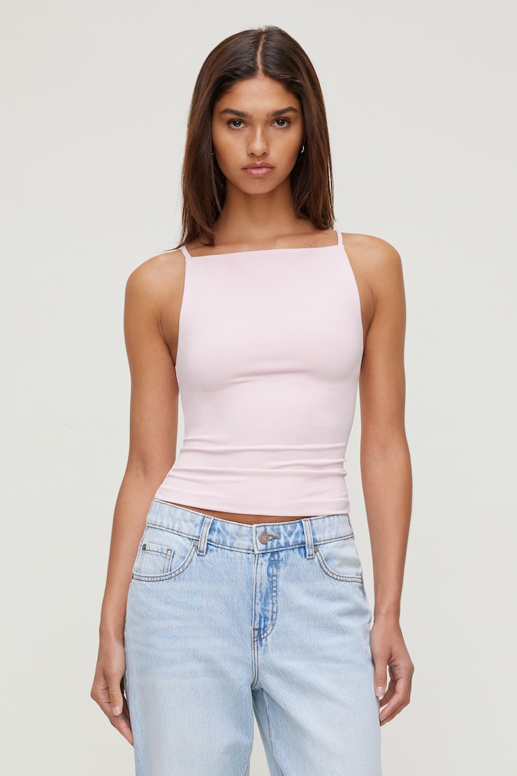 Sculpt Strappy Boat Neck Tank Top Pink | Dynamite